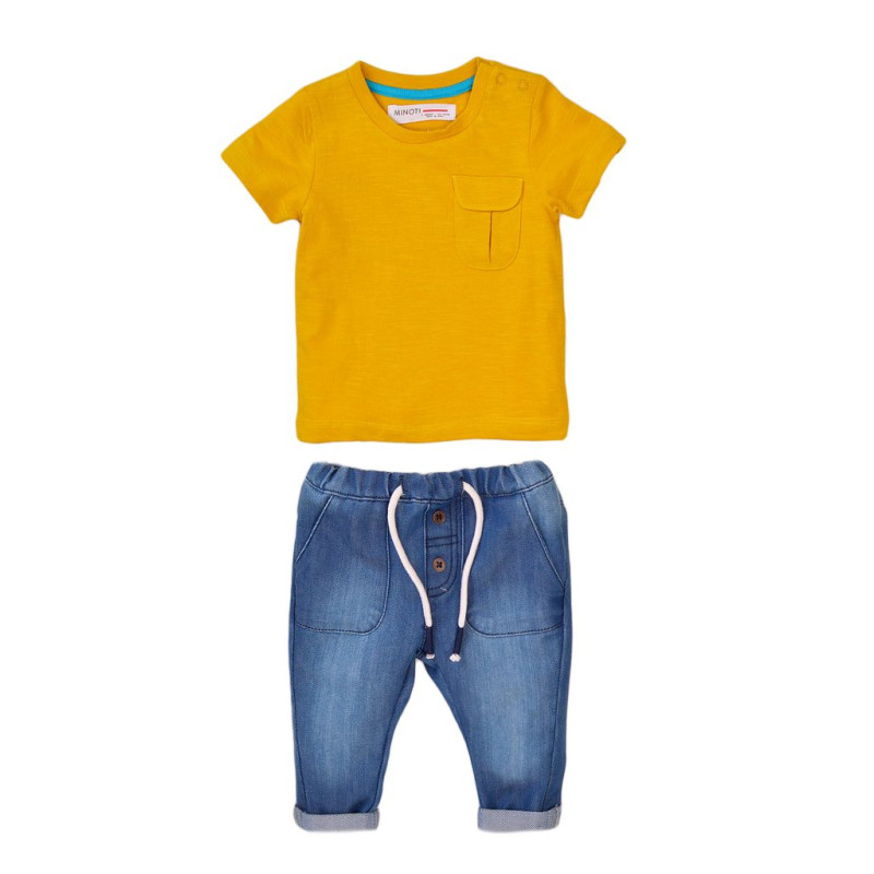 Chlapčenská súprava - tričko a nohavice džínsové, Minoti, Planet 4, žltá - 80/86